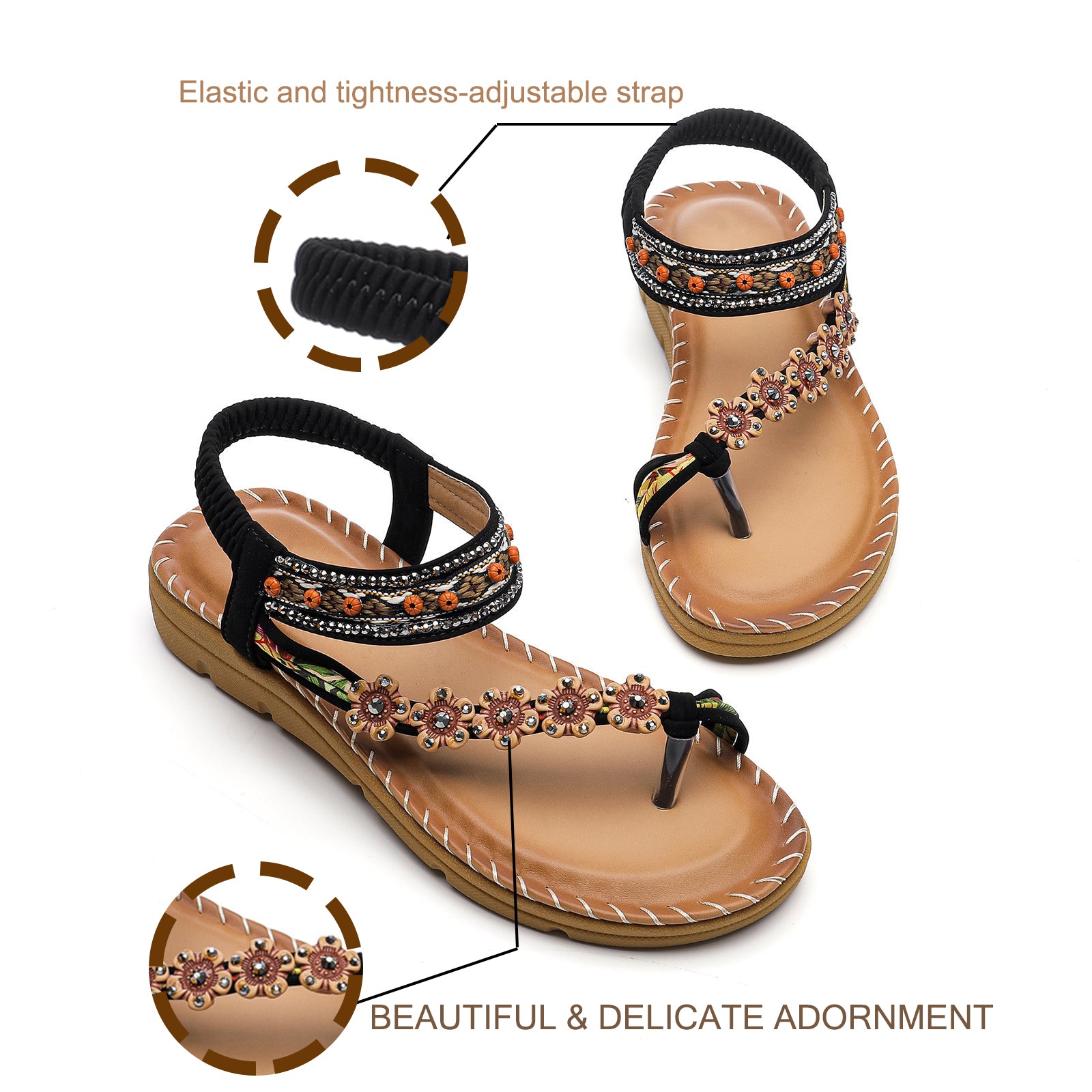  VJH confort Women's Flat sandals, Comfort Slip-on Elastic  ankle strap Slingback Light Weight Casual Walking Sandals | Flats