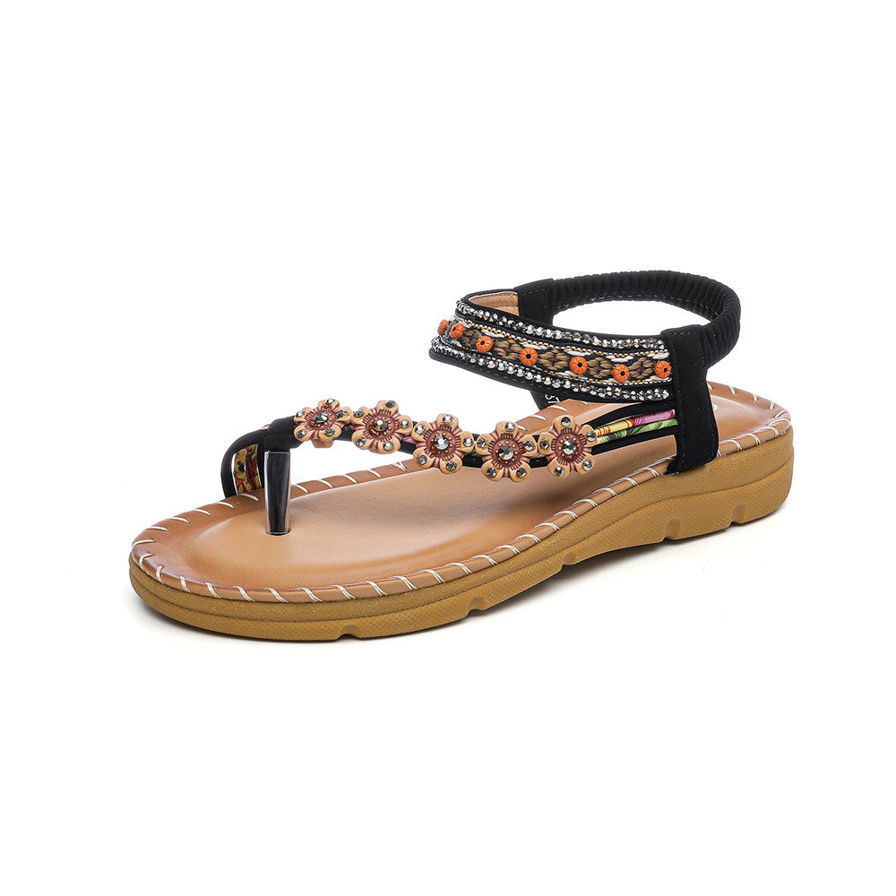 Women Shoes Strap Flat Sandals Summer Boho Rhinestone Dress Shoes Comfort  Open Toe Elastic Ankle Strap Strapless Sandals Roman Sandals Purple 8.5 -  Walmart.com